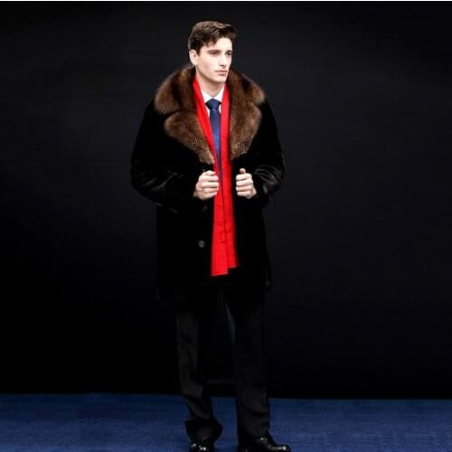 Ftangaiur 2021 Import American black Velvet Mink Coat Fisher Marten Turn-Down Collar Mink Coats Mens Long Smart Real Mink Coats