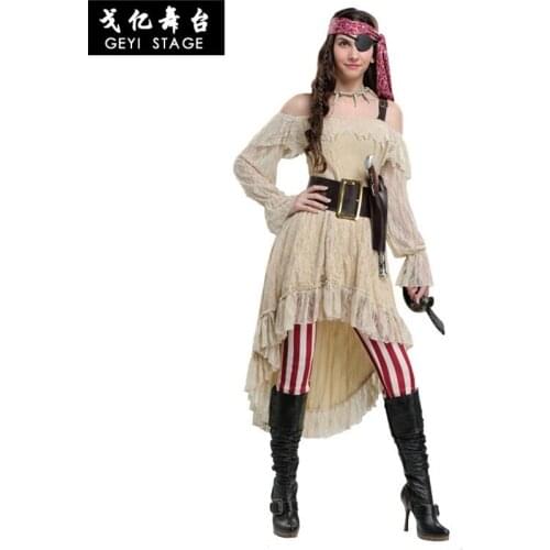 New Adult One-eyed pirate captain Deluxe Lady Of The Sea Priate Costume cosplay Halloween Fancy Dress Carnival Party Clothing
