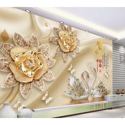 Papel de parede luxury jewelry rose swan modern 3d wallpaper mural,living room tv wall bedroom wall papers home decor