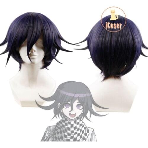 Danganronpa Kokichi Ouma Cosplay Wig Short Purple Black Killing Harmony Dangan Ronpa Heat Resistant Synthetic Hair + Wig Cap