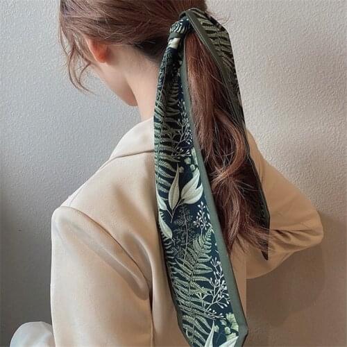 Summer Headband for Women Green Leaf Long Ribbons Elegant Scarf Headbands Fashion Hair Accessories Vintage Headscarf 86.5*9 Cm
