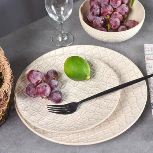 Western-style Relief Creative Personality Ceramic Tableware Large Disk Western Food Plate Steak Flat Salad Dishes Plate Dishes
