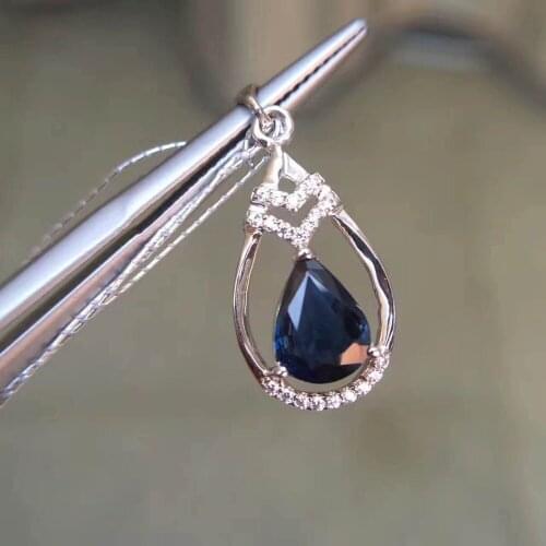 Dark blue Color jewelry Women inlaid 100% natural Sapphire pendant necklace fashion accessories