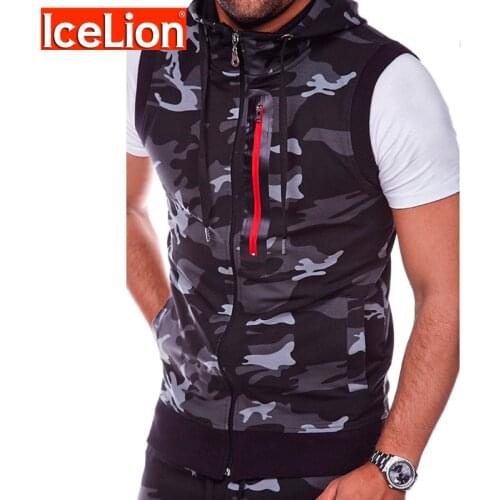 IceLion 2021 Sleeveless Hoodies Men Camouflage Men Sweatshirts Slim Fit Sweatshirts Zipper Cardigan Sportswear Casual Tracksuit