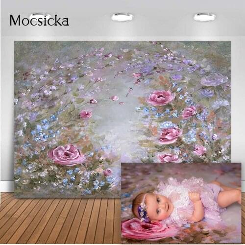Vintage Floral Backdrop for Photography Oil Painting Abstract Flowers Background for Photo Studio Newborn Portrait Background