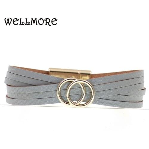 WELLMORE NEW simple leather bracelets for women Multiple Layer wrap bracelet Female Jewelry wholesale