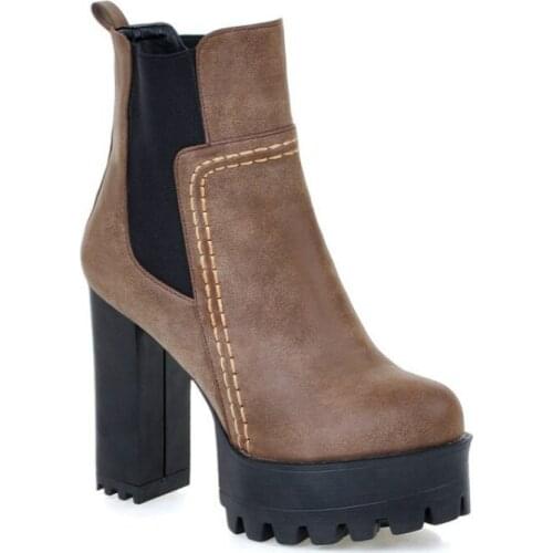 2019 New fashion women Shoes high thick-heeled women boots high platform leather ankle boots for women