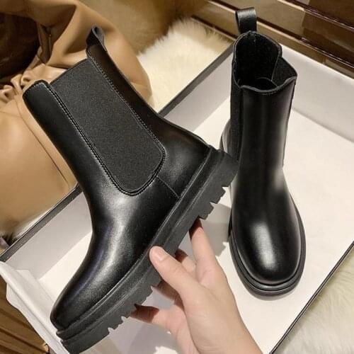 Womens boots 2020 black platform boots ladies casual shoes thickened round toe womens boots