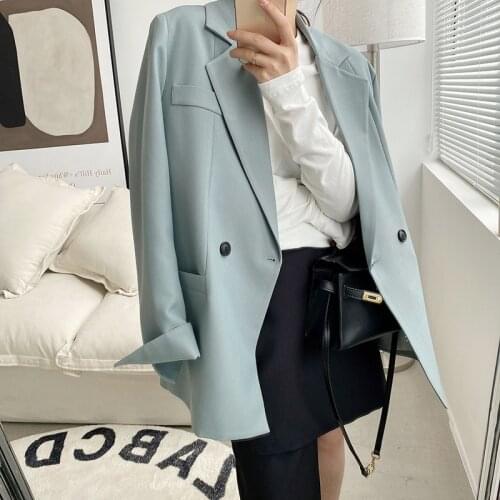 Casual Women Autumn Blazer Coats Korean Style Loose V-neck Long Sleeve Black Jackets Solid Color Elegant Ladies Blazer Outerwear