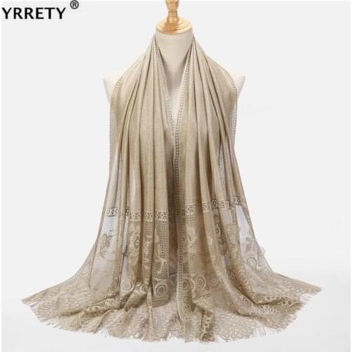 YRRETY Knitted Spring Winter Women Scarf Autumn Lace Headband Long Red White Black Hijab Hollow Out Flower Embroidery New 2020