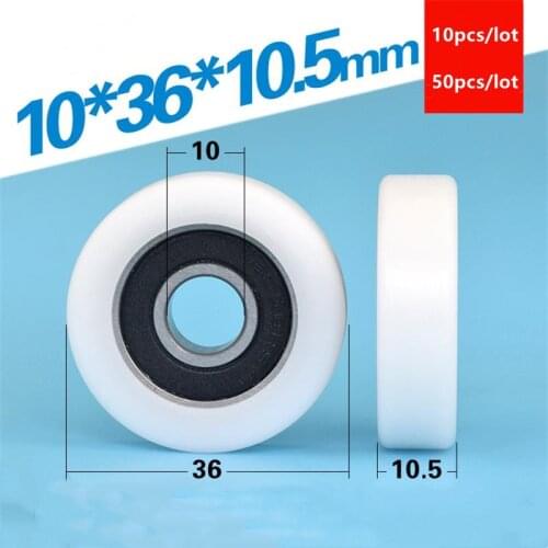 10pcs/50pcs flat roller 10*36*10.5mm 6000RS 6000 bearing POM plastic coated pulley guide wheel low noise 10x36x10.5