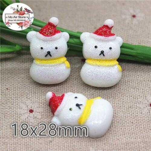 10pcs shiny white Christmas bear snowman Resin flatback Cabochon Art Supply Decoration Charm Craft DIY craft