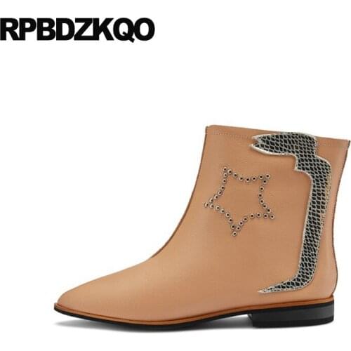 12 44 Snakeskin Snake Embellished 13 45 Rivet Crossdresser Ankle Shoes Handmade Stud Pointed Toe Big Size Women Side Zip Boots