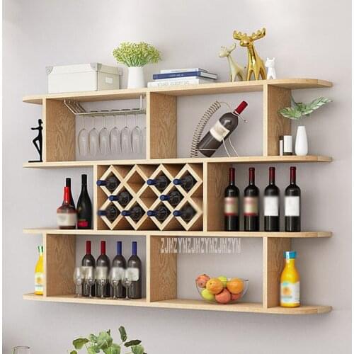 160cm Wall-mounted Hanging Red Wine Rack Shelf Living Room Retro Modern Multi-layer Wooden Grape Wine Organize Shelf