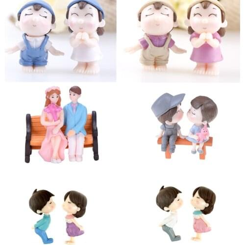 2pcs Couple Potted Miniature Figurines Couple Micro Landscape Garden Figures Decoration DIY Landscaping Accessories