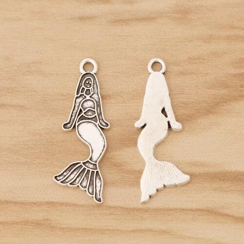 20 Pieces Tibetan Silver Tone Mermaid Charms Pendants Beads for Jewellery Making Accessories 31x11mm