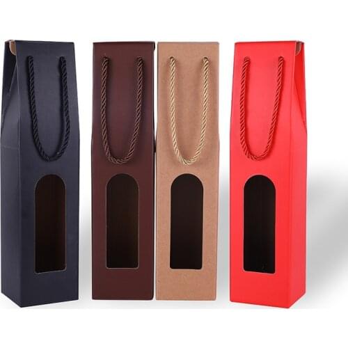 200pcs Kraft Paper Box Handheld Single/Double Red Wine Bottle Bag Window Gift Packaging Case Party Supplies