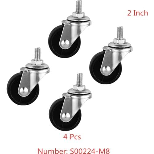 4 Pcs/Lot 2 Inch Caster Black PP Screw Universal Wheel M8cm, Silk Mouth Furniture, Caster Diameter 50mm Split Cart