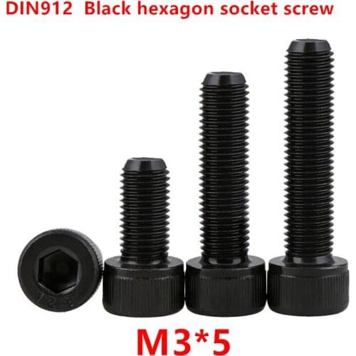 500pcs DIN912 M3*5 Black grade 12.9 Alloy Steel Thread 3mm Hexagon Socket Hex Head Cap Screw Screws Cylinder Allen Bolts