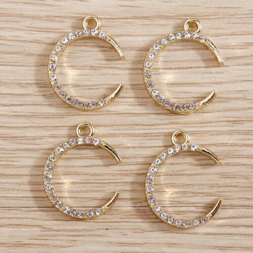 8pcs 13*17pcs Fashion Crystal Moon Charms Metal Pendants for Necklaces Earrings Bracelets Jewelry Making DIY Handmade Craft