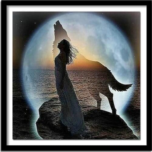 Diamond Diamond Embroidery Beads Celestial Wolf Moon Woman Dream Diamonds Cross Stitch Oil Painting Inlay Handwork BJ295