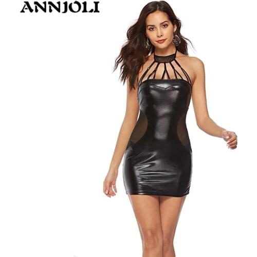 ANNJOLI Womens Sexy Faux Leather Dress Plus Latex Underwear Cat Catsuit Nightclub Outfit Pvc Dress