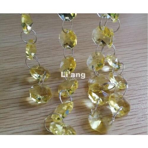 Free Shipping 10Meters Yellow Glass Garland Chains 14mm Beads Crystal Garland Strands For Wedding Decoration Chandelier Parts