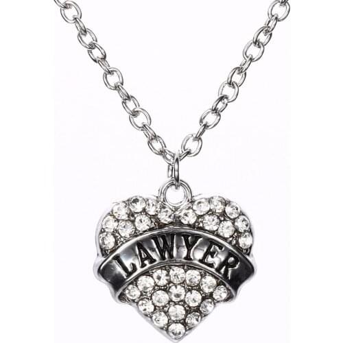 Bespmosp 24PC/Lot Wholesale Trendy Pink Clear Crystal Love Heart LAWYER Charm Chain Jewelry Pendant Necklace For Lawyers Gifts