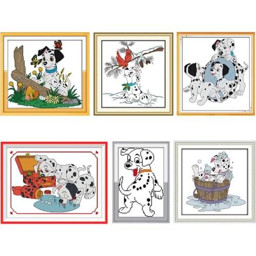 Dalmatian Joy Sunday Stamped Cross Stitch Kit Patterns Printed 14CT 11CT Counted Print Handmade Embroidery Needlework Home Decor