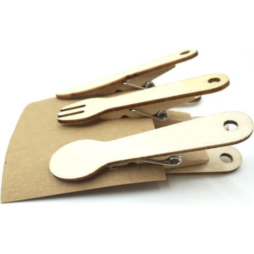 Wooden Utensils Knife and Fork Spoon Clip Snack Sealing Clip Ticket Folder Wooden Clip Photo Paper Craft Diy Clips Party Gifts