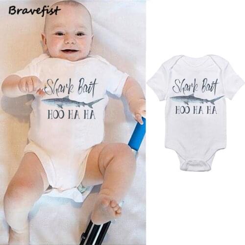 0-24Months Baby Bodysuits Summer Newborn Onesie Shark Haha Letters Print Infant Overalls Short Sleeve Kids Jumpsuits