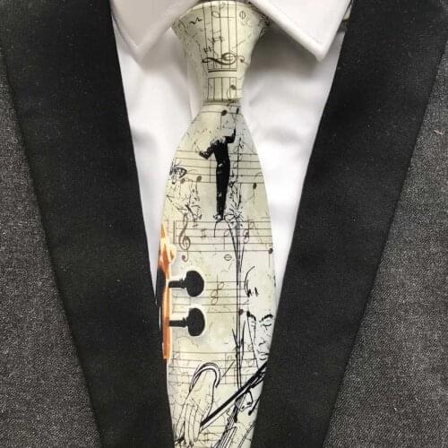Fashion Unique Design Polyester Black and Violin Ties 9cm Classic Artisit Necktie Gentlemen Woven Gravatas for Men