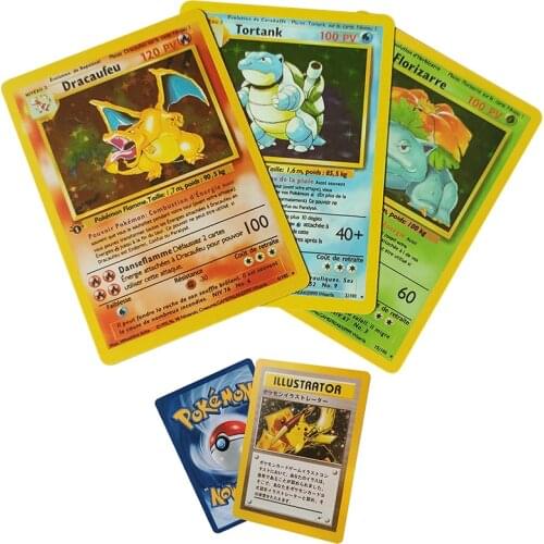 Pokemon Flash Card 1996 English French Blastoise Bulbasaur Pikachu Charizard Series Collection cards Childrens toys gifts