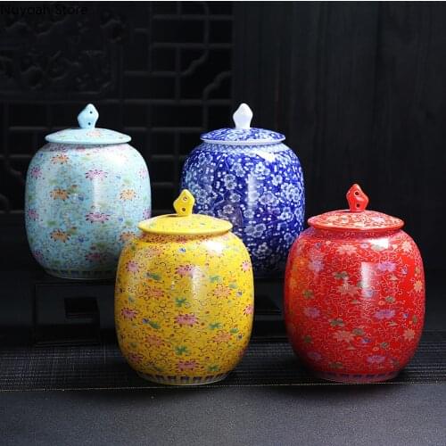 Chinese-style Ceramic Storage Jar Ornaments Household Sealed Jar 900ml Storage Box Tea Tin Living Room Decoration Accessories
