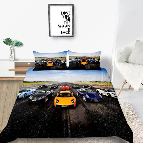 King Size Bedding Set Car Race Fashionable Cool Lifelike Duvet Cover 3D Queen Twin Full Single Double Comfortable Bed Set