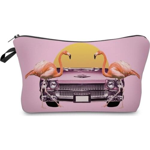 Makeup Bags 2021 New Fashion Luxury Car And Flamingo Pattern Waterproof Multifunction Women Girls Zipper Cosmetic Totes Trendy