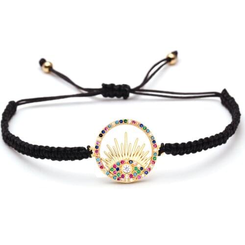 Colorful Zircon Crystal Round Eye With Long Eyelashes Charm Bracelet Women Men Turkish Eye Multicolored CZ Stone Braided Jewelry