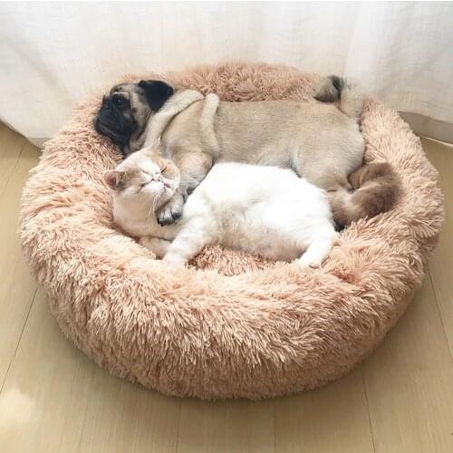Super Soft Pet Bed Winter Warm Sleeping Bed for dogs Kennel Dog Round Cat Long Plush Puppy Cushion Mat Portable Cat Supplies