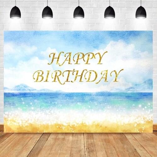 Laeacco Summer Light Blue Sea Happy Birthday Party Polka Dots Customized Poster Banner Photo Background Photographic Backdrops