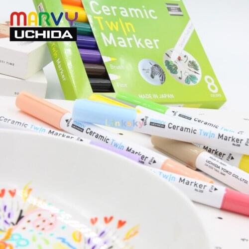 Marvy Uchida 335 Ceramic Twin Marker Set,8 color Primary Colours,Floral Colours, formulated water-based pigment ink