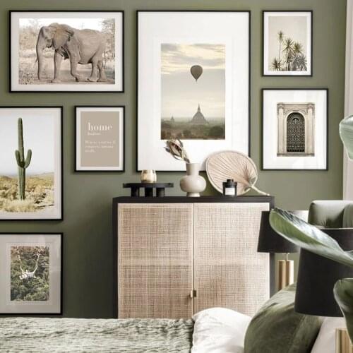 Wall Art Canvas With Tree Leaf, Elephant, Cactus, Hot Air Balloon, Nordic Posters And Prints, Wall Pictures For Living Room Deco