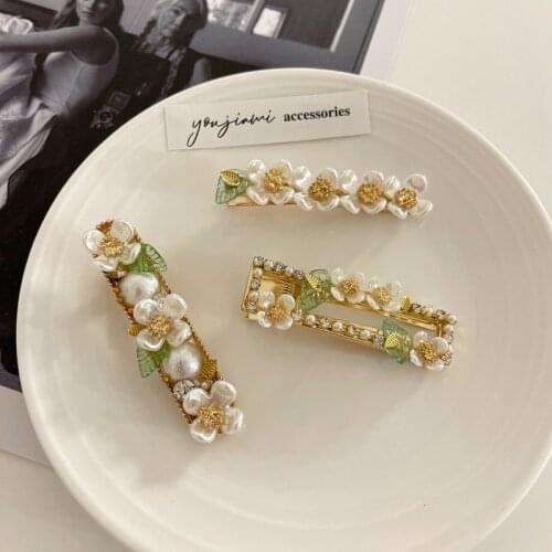 New Women Elegant Shell Flower Pearls Crystal Geometric Hairpins Sweet Hair Clips Headband Barrettes Fashion Hair Accessories