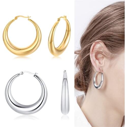 CHARM WOMEN HOOP EARRINGS STAINLESS STEEL CIRCLE ROUND EARRINGS PARTY JEWELRY