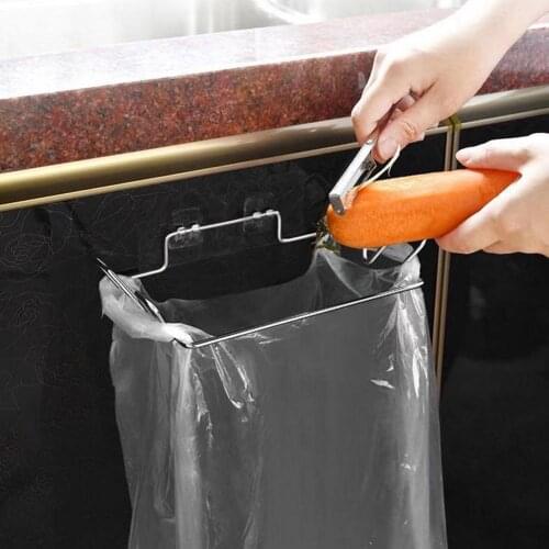 Kitchen Trash Bag Rack Cabinet Door Garbage Bags Holder Stainless Steel Closet Garbage Storage Holder Garbage Bag Hanger