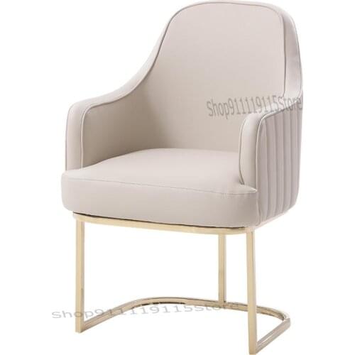Post Modern Light Luxury Dresser Chair Back Port Style Simple Desk Stool Stainless Steel Leather Study Desk Chair
