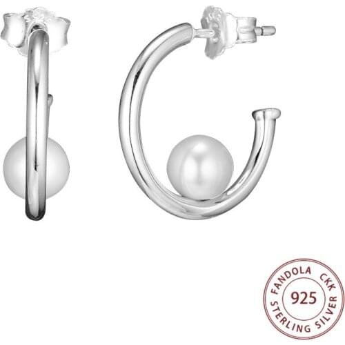 Genuine 925 Sterling Silver Contemporary Pearls Hoop Earrings For Women Silver 925 Earring Jewelry Wedding Party Gift