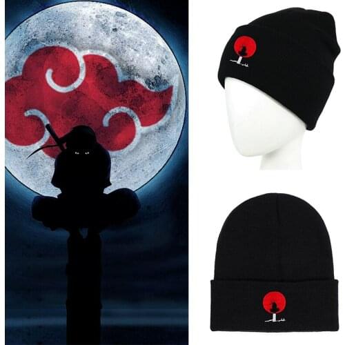 Red Cloud Embroidery Skullies Hat for Women Japanese Anime Warm Beanies Cosplay Konoha Ninja Village Akatsuki Winter Men Gorro