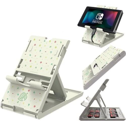For Nintendo Switch Bracket Host Console Foldable Stand Holder with 7 Game Card Slots for Animal Crossing Theme