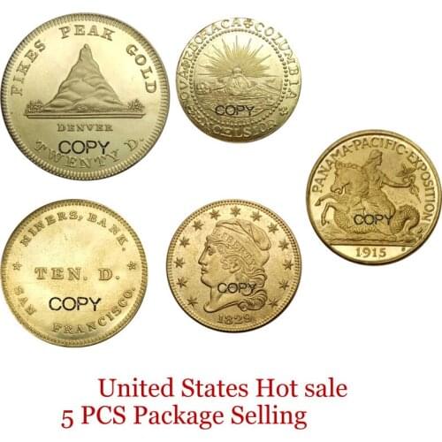 United States Hot sale 5PCS Package Selling 1860 Twenty Dollars 1787 1849 10 Dollars 1929 1915 Brass Metal Copy Coins