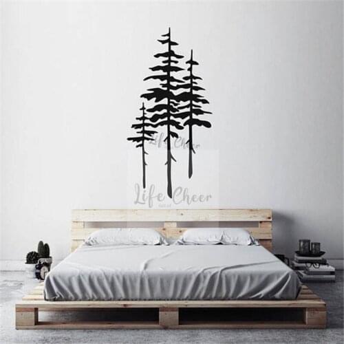 Three Pine Tree Wall Muarls Nature Forest Theme Home Decor Tall Tree Vinyl Wall Decal Forest Tree Silhouette Wallpaper AC069
